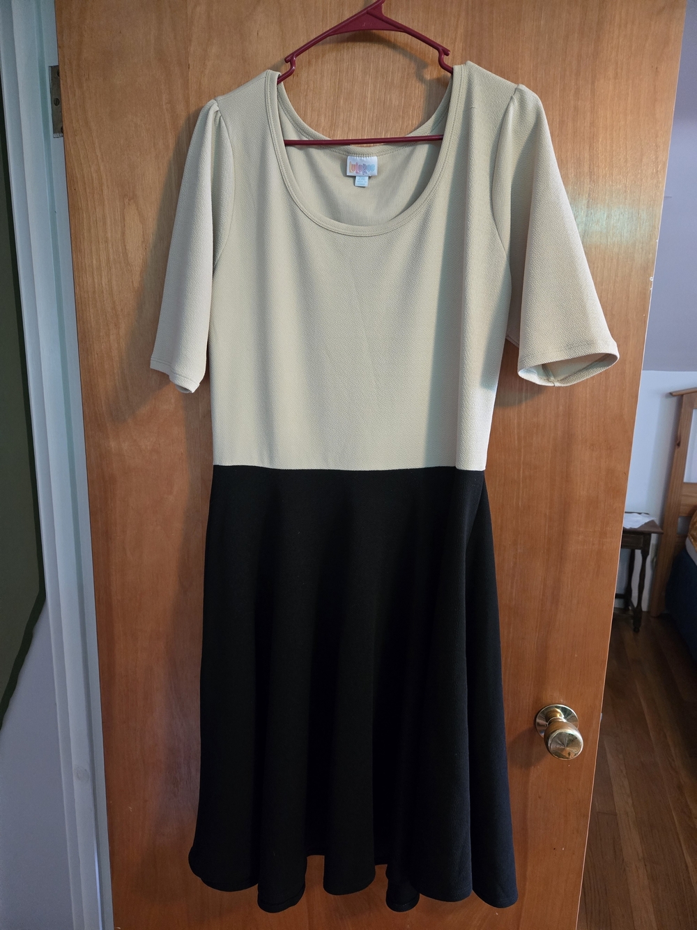 LuLaRoe Two-Tone Cream and Black Midi Fit & Flare Dress